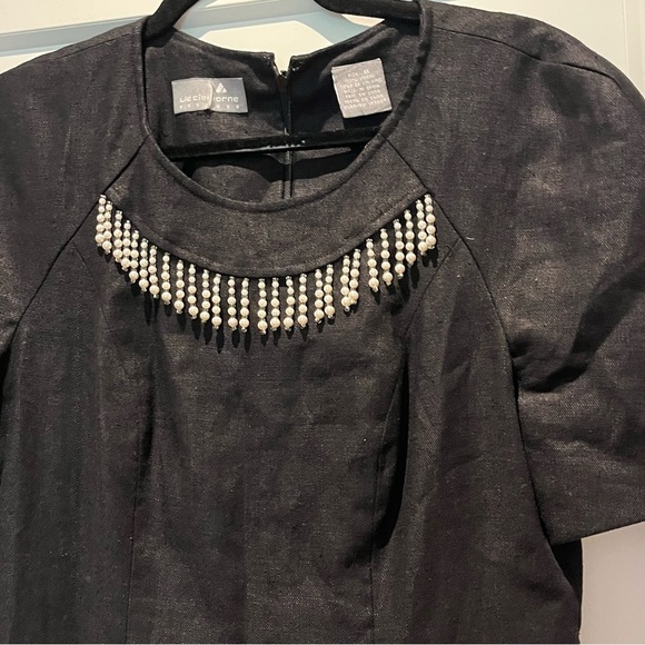 Glamorous Elegant 💯 Linen Midi Dress With Pearl Fringe Accent - Picture 5 of 9